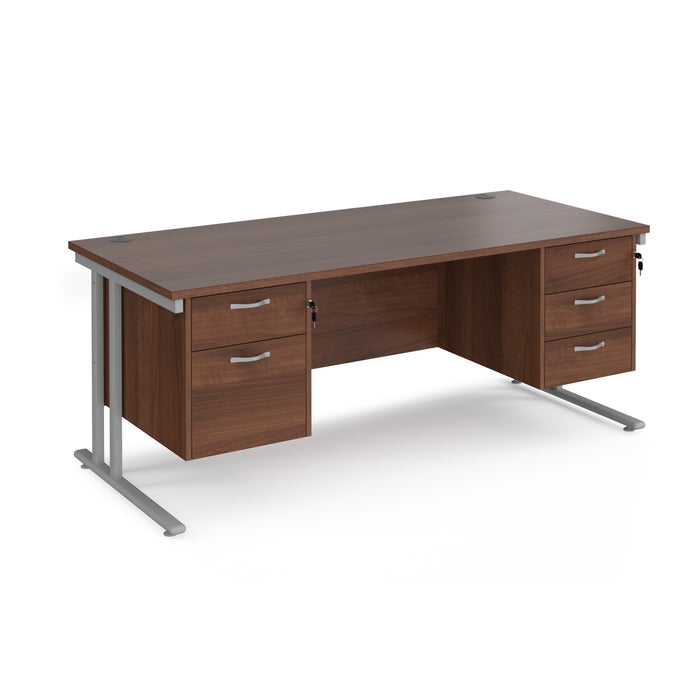 Maestro 25 straight desk with with 2 and 3 drawer pedestals and H-frame leg