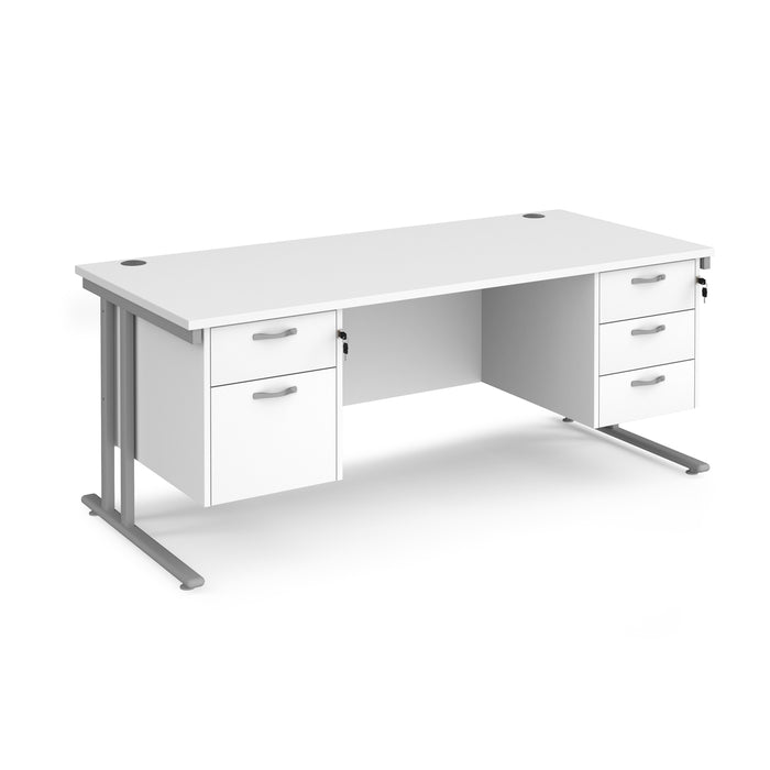 Maestro 25 straight desk with with 2 and 3 drawer pedestals and H-frame leg