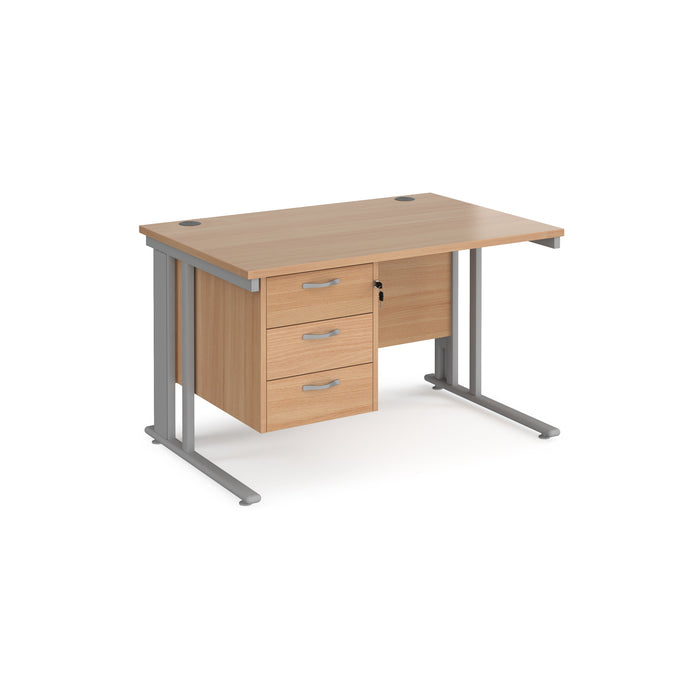 Maestro 25 straight desk with 3 drawer pedestal with cable managed leg frame