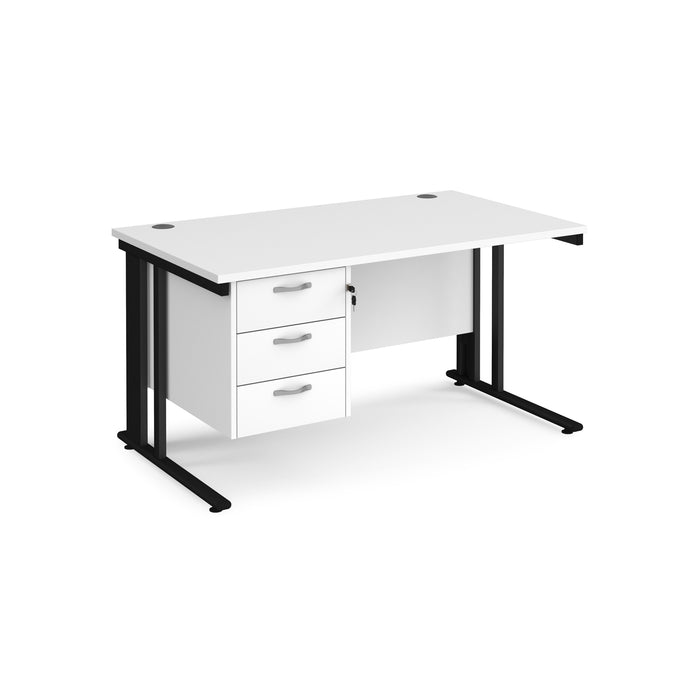 Maestro 25 straight desk with 3 drawer pedestal with cable managed leg frame