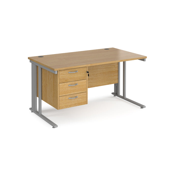 Maestro 25 straight desk with 3 drawer pedestal with cable managed leg frame