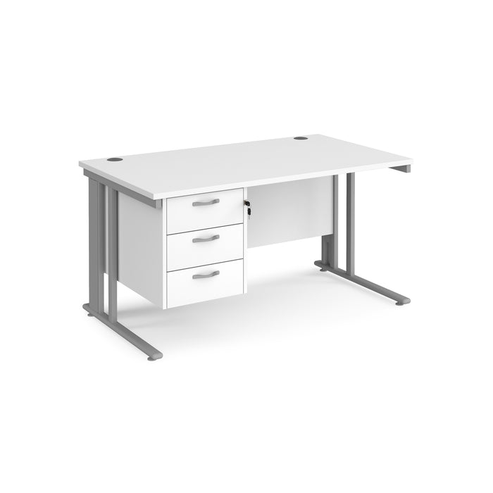 Maestro 25 straight desk with 3 drawer pedestal with cable managed leg frame