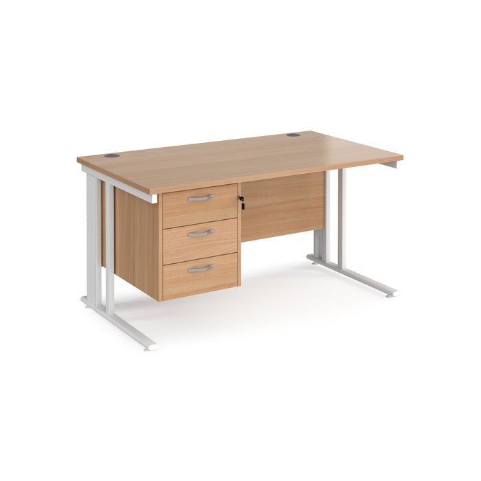 Maestro 25 straight desk with 3 drawer pedestal with cable managed leg frame