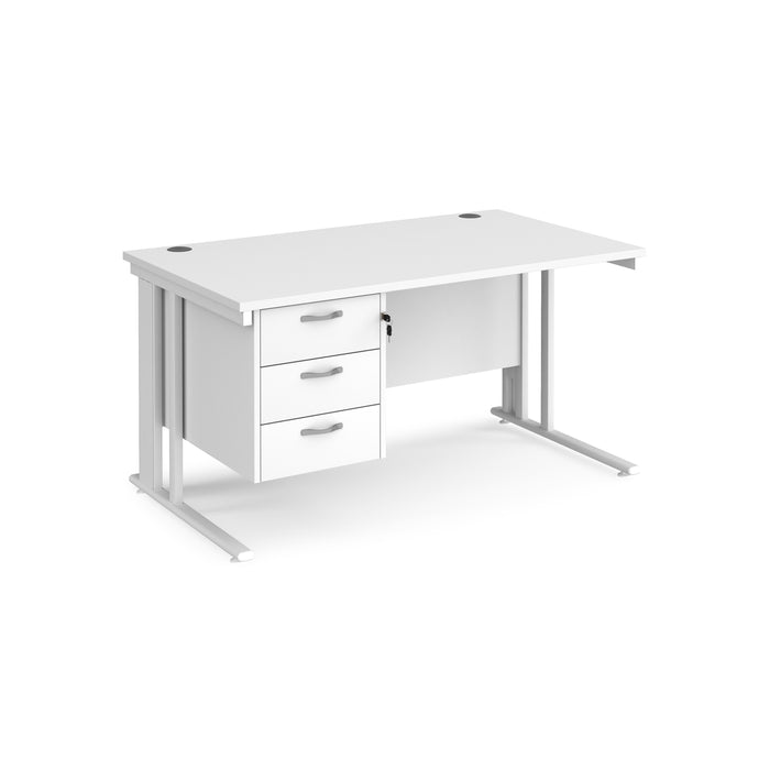 Maestro 25 straight desk with 3 drawer pedestal with cable managed leg frame