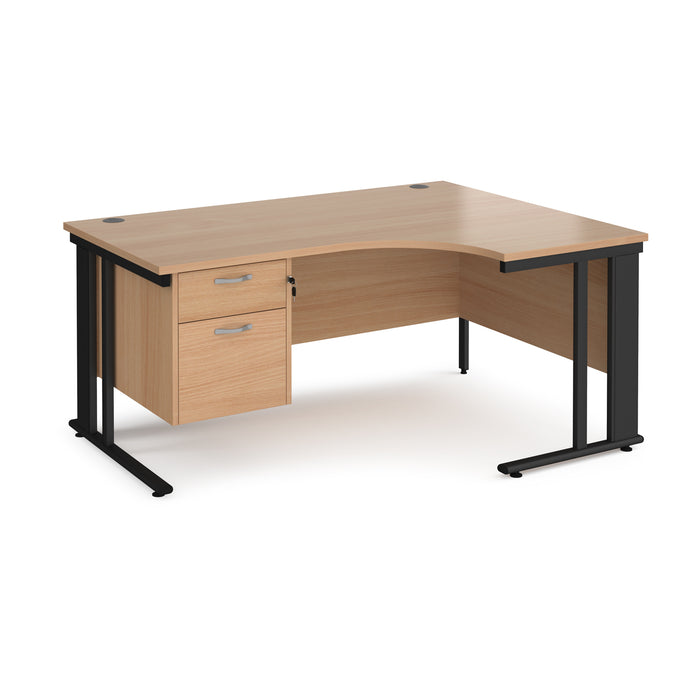 Maestro 25 right hand ergonomic desk with 2 drawer pedestal and cable managed leg frame