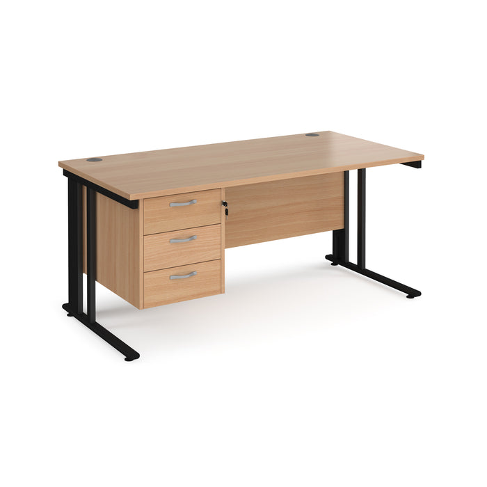 Maestro 25 straight desk with 3 drawer pedestal with cable managed leg frame