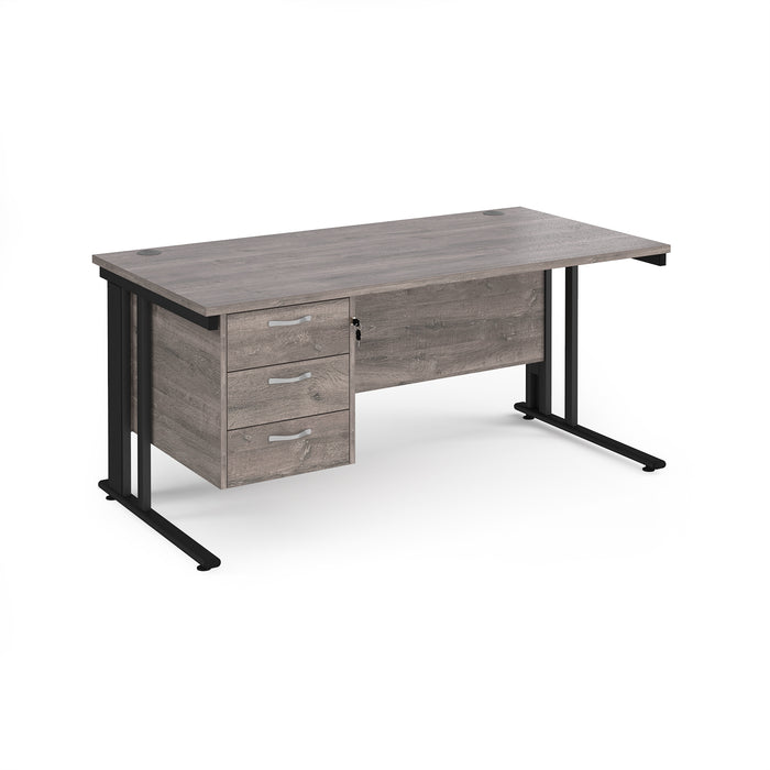 Maestro 25 straight desk with 3 drawer pedestal with cable managed leg frame