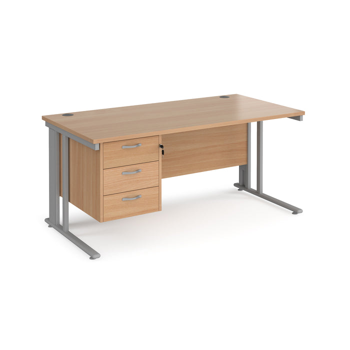 Maestro 25 straight desk with 3 drawer pedestal with cable managed leg frame