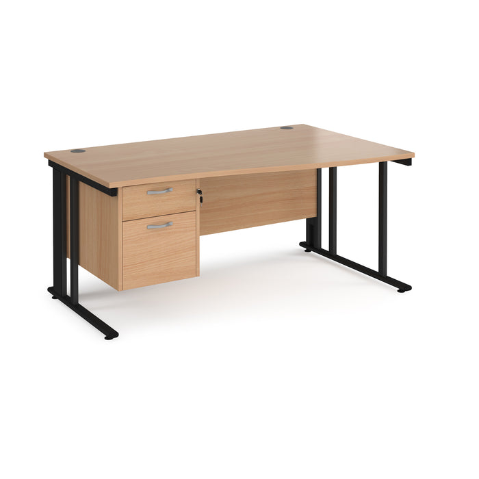 Maestro 25 right hand wave desk wide with 2 drawer pedestal and cable managed leg frame