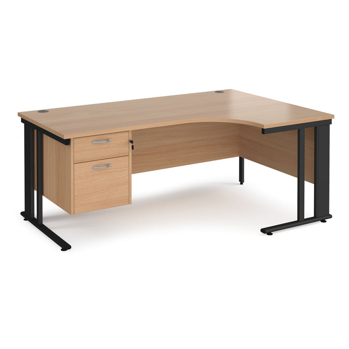 Maestro 25 right hand ergonomic desk with 2 drawer pedestal and cable managed leg frame