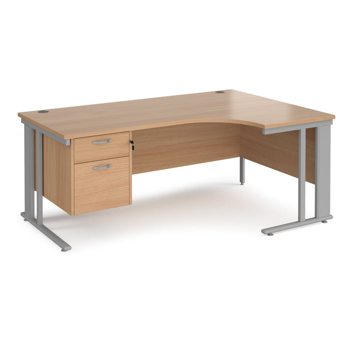 Maestro 25 right hand ergonomic desk with 2 drawer pedestal and cable managed leg frame