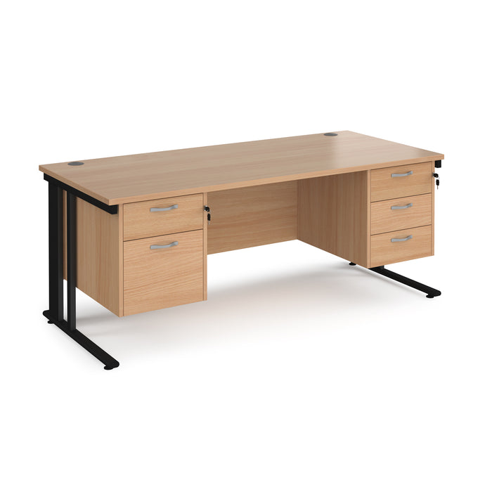 Maestro 25 straight desk with 2 and 3 drawer pedestals and cable managed leg frame