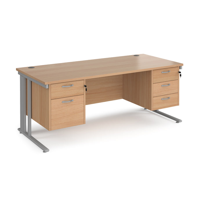 Maestro 25 straight desk with 2 and 3 drawer pedestals and cable managed leg frame