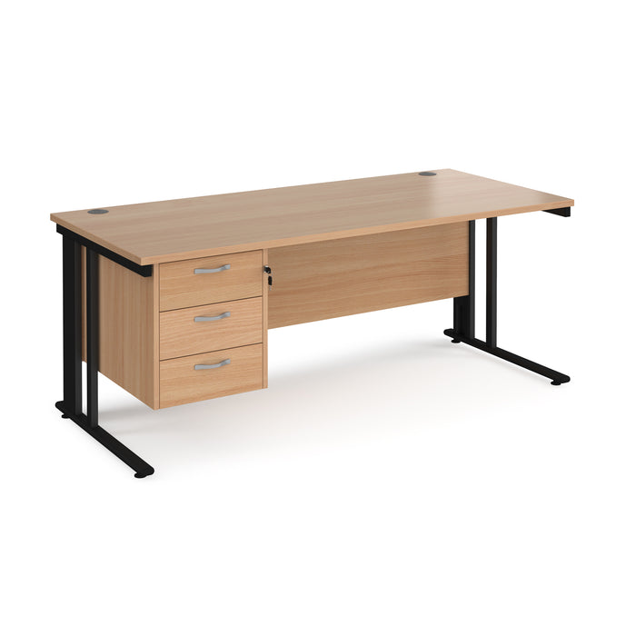 Maestro 25 straight desk with 3 drawer pedestal with cable managed leg frame