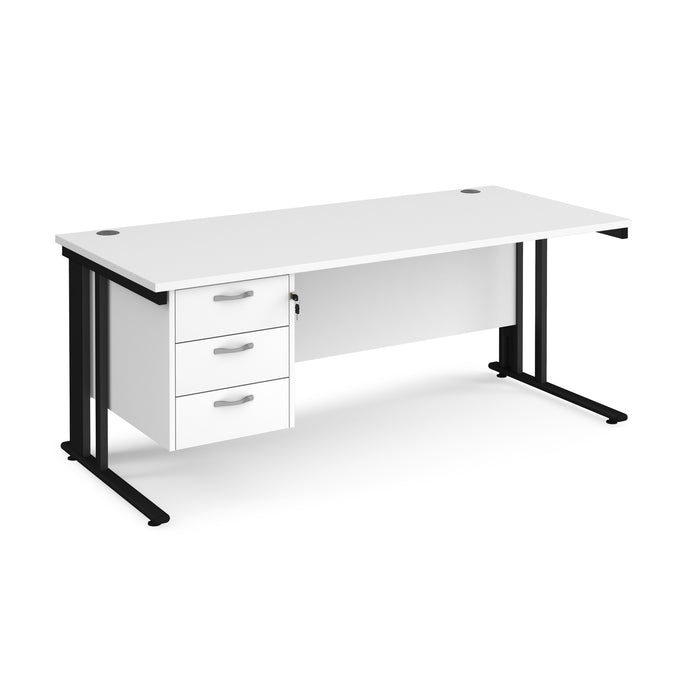 Maestro 25 straight desk with 3 drawer pedestal with cable managed leg frame