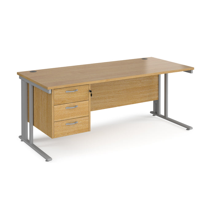 Maestro 25 straight desk with 3 drawer pedestal with cable managed leg frame