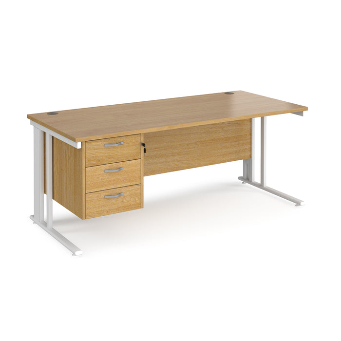 Maestro 25 straight desk with 3 drawer pedestal with cable managed leg frame