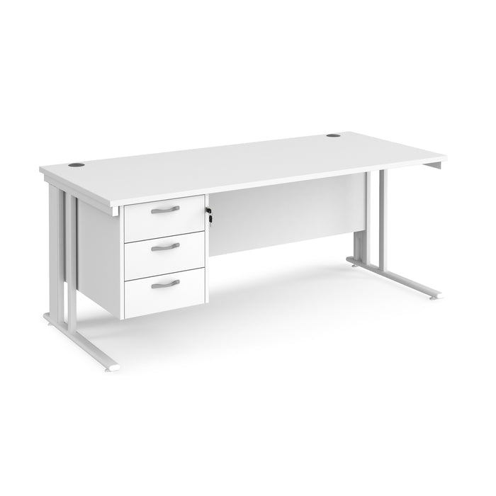 Maestro 25 straight desk with 3 drawer pedestal with cable managed leg frame