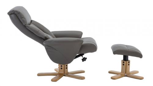 Teknik Montreal Recliner Grey PU with Swivel Recline Function Stylish Natural Wood Five Star Base and Matching Footstool - image 5