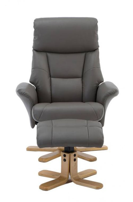 Teknik Montreal Recliner Grey PU with Swivel Recline Function Stylish Natural Wood Five Star Base and Matching Footstool - image 2