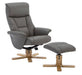Teknik Montreal Recliner Grey PU with Swivel Recline Function Stylish Natural Wood Five Star Base and Matching Footstool