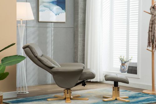 Teknik Montreal Recliner Grey PU with Swivel Recline Function Stylish Natural Wood Five Star Base and Matching Footstool - image 4