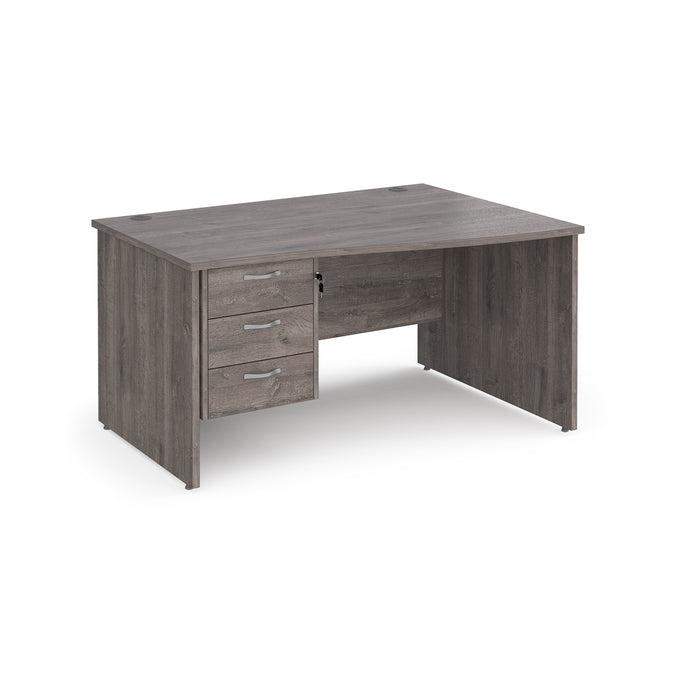 Maestro 25 right hand wave desk with 3 drawer pedestal and panel end leg