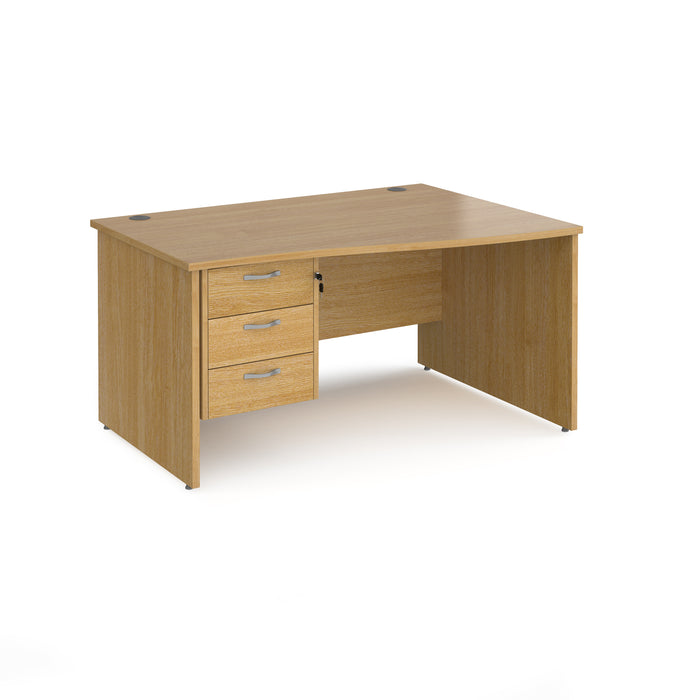 Maestro 25 right hand wave desk with 3 drawer pedestal and panel end leg