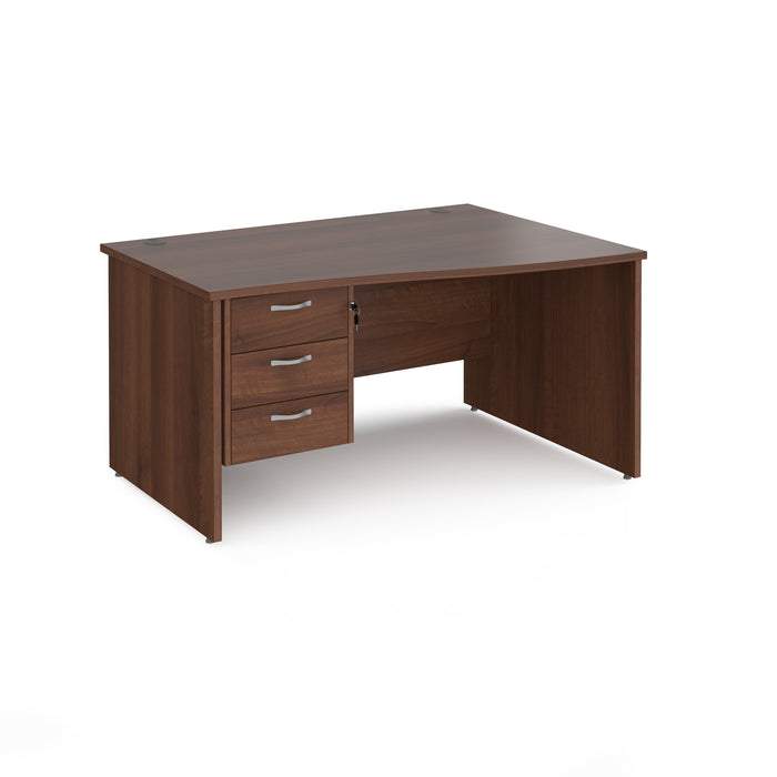 Maestro 25 right hand wave desk with 3 drawer pedestal and panel end leg