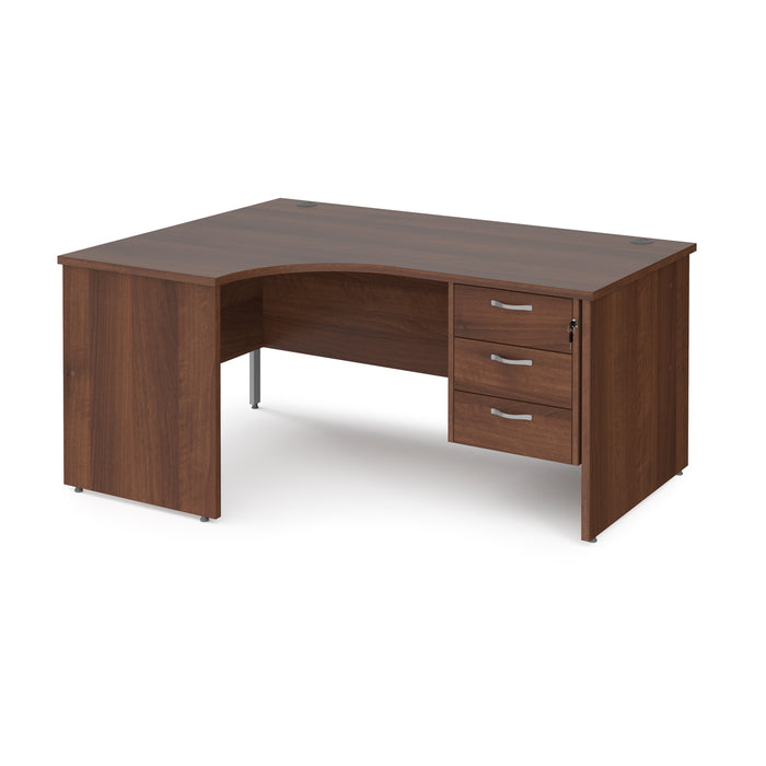 Maestro 25 left hand ergonomic desk with 3 drawer pedestal and panel end leg