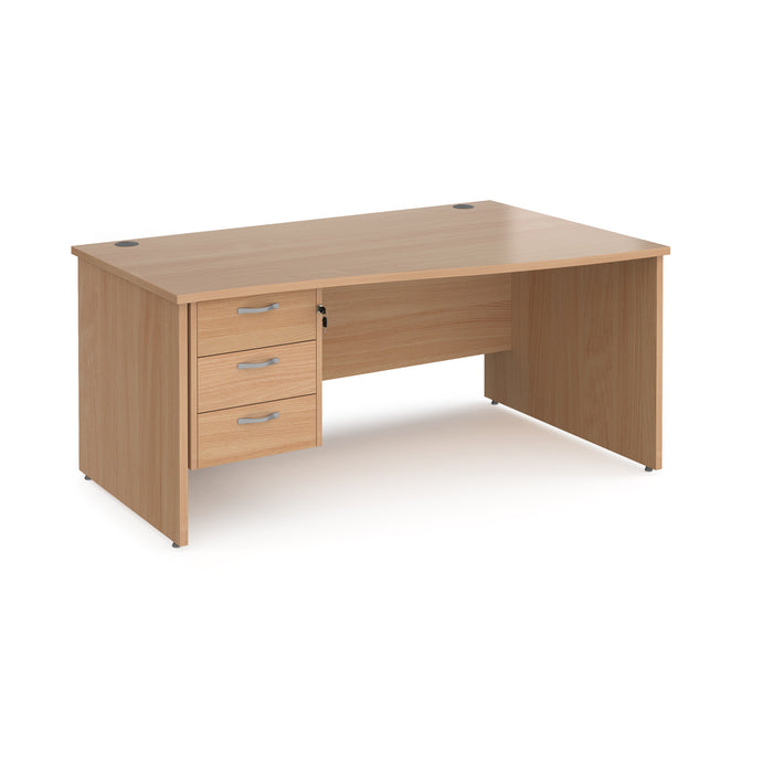 Maestro 25 right hand wave desk with 3 drawer pedestal and panel end leg