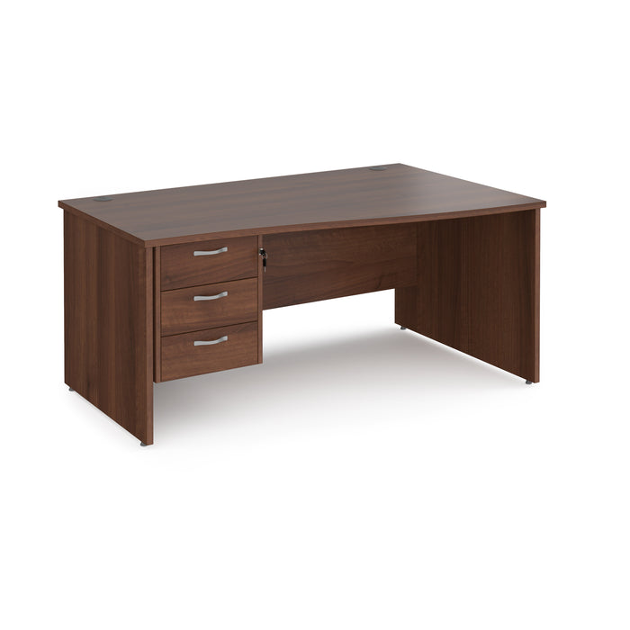 Maestro 25 right hand wave desk with 3 drawer pedestal and panel end leg