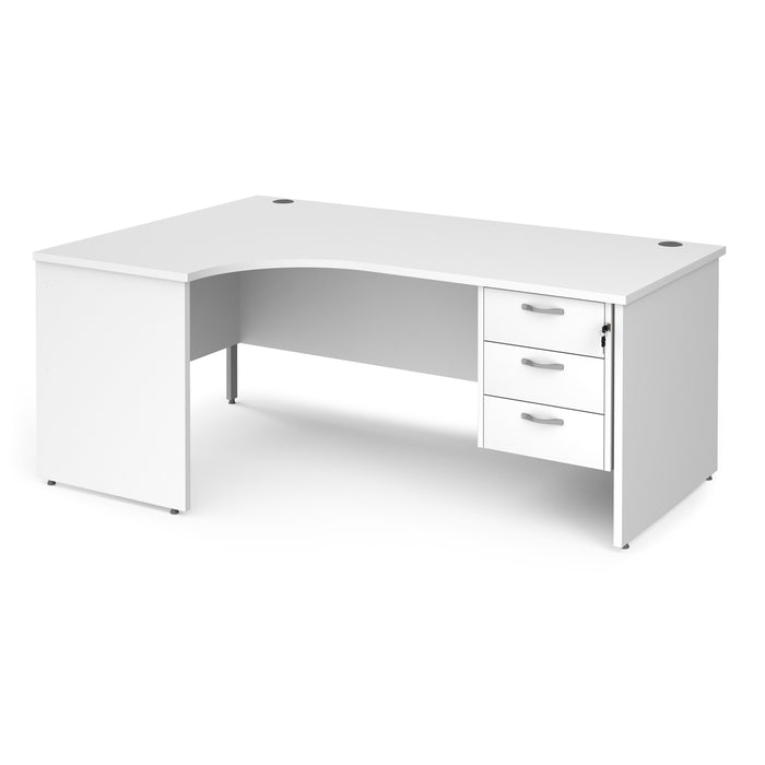 Maestro 25 left hand ergonomic desk with 3 drawer pedestal and panel end leg