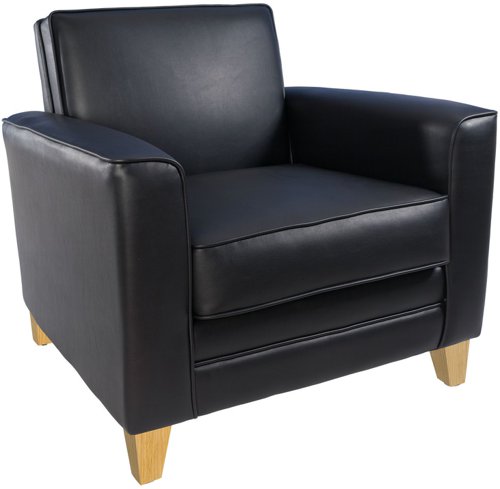 Teknik Newport Black Leather Faced Reception Armchair With Wooden Feet