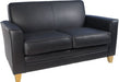 Teknik Newport Black Leather Faced Reception 2 Seater Sofa With Wooden Feet