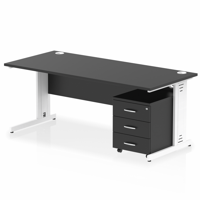 Impulse 1800mm Cable Managed Straight Desk With Mobile Pedestal