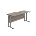 Twin Upright Grey Oak Rectangular Desk 1400 X 800 Silver 