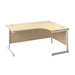 Single Upright Right Hand Radial Desk 1600 X 1200 Maple With White Frame With Desk High Pedestal