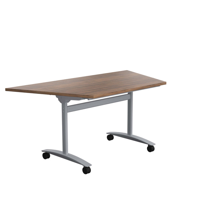 One Tilting Trapezoidal Table With Silver Legs 1600 X 800 Dark Walnut 