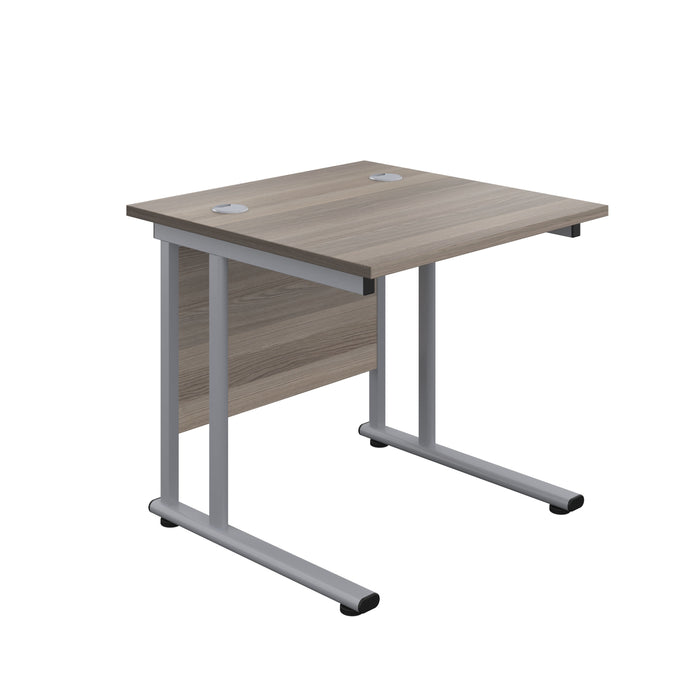 Twin Upright Grey Oak Rectangular Desk 800 X 800 Silver 