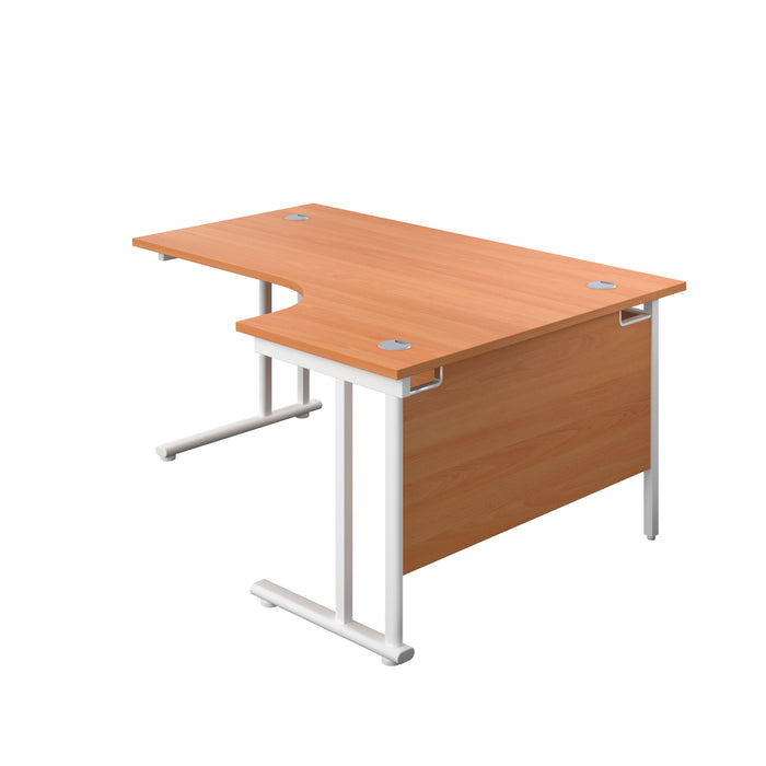 Twin Upright Right Hand Radial Desk 1600 X 1200 Beech With White Frame No Pedestal