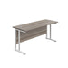 Twin Upright Grey Oak Rectangular Desk 1400 X 600 White 