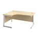 Single Upright Left Hand Radial Desk 1600 X 1200 Maple With White Frame With Desk High Pedestal