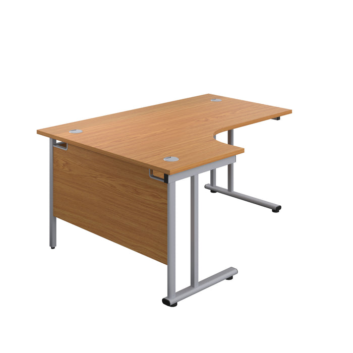 Twin Upright Left Hand Radial Desk 1600 X 1200 Nova Oak With Silver Frame No Pedestal