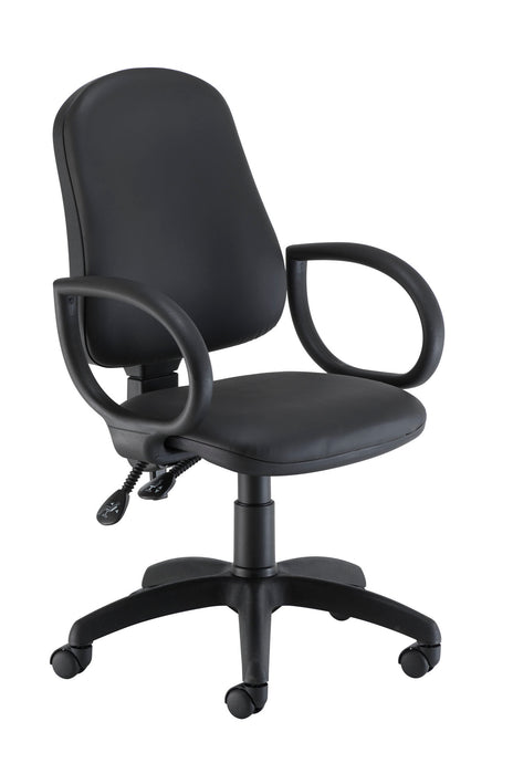 Calypso 2 High Back Operator Chair Black Pu Leather Fixed Arms 