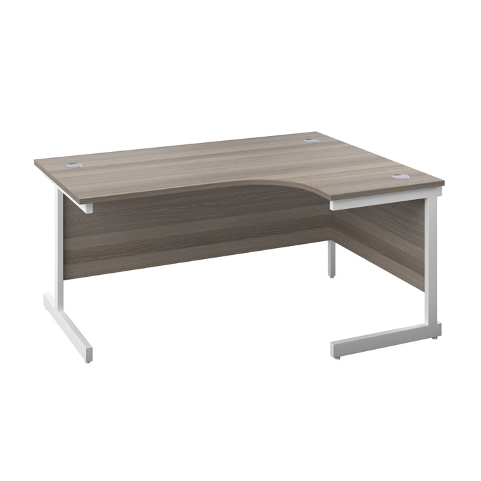 Single Upright Right Hand Radial Desk 1600 X 1200 Grey Oak With White Frame With Desk High Pedestal