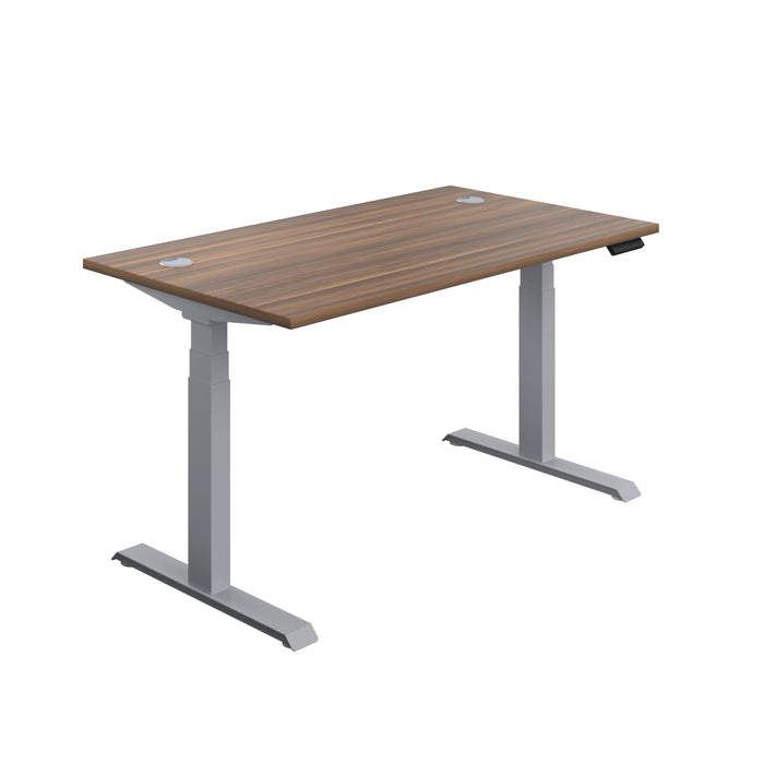 Economy Sit Stand Desk 1400 X 800 Dark Walnut With Silver Frame 