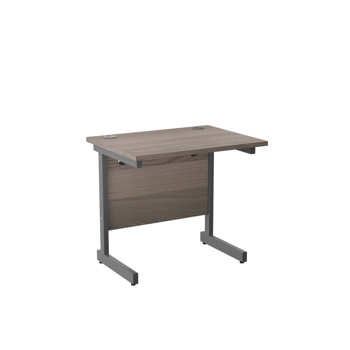 Single Upright Grey Oak Rectangular Desk 800 X 600 Silver 