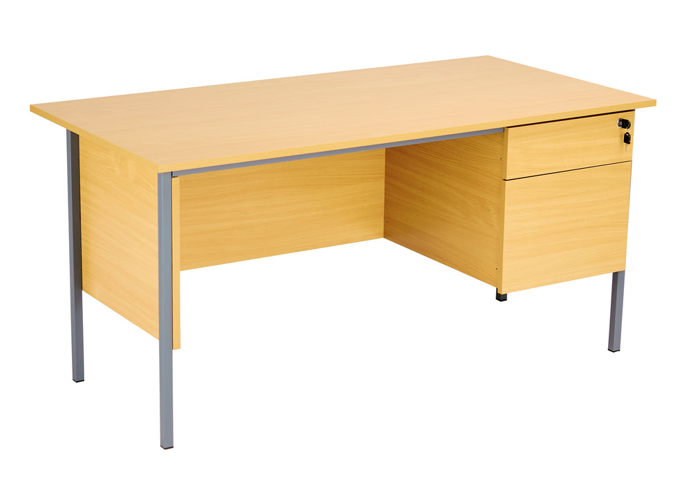 Eco 18 Rectangular Desk With Pedestal 1500 X 750 Oak With Black Frame 2 Drawer Pedestal