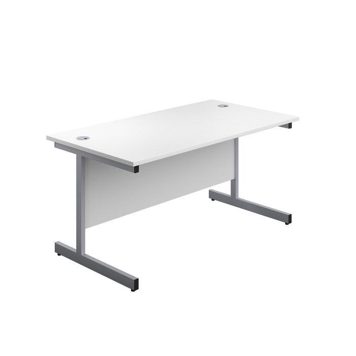Single Upright Rectangular Desk With Mobile 2 Drawer Pedestal 1400 X 800 White Silver